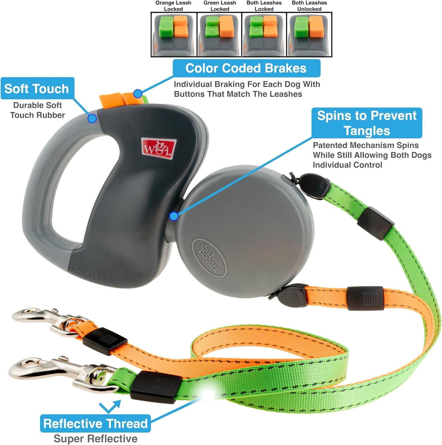 - 2025 Enhanced Edition - Dual (2) Dog Retractable Leash, Auto-Untangles, Supports up to 50Lb Dogs, 10Ft Distance Each Dog, Color-Coded Control, Reflective Leads, Waterproof, Gray Color