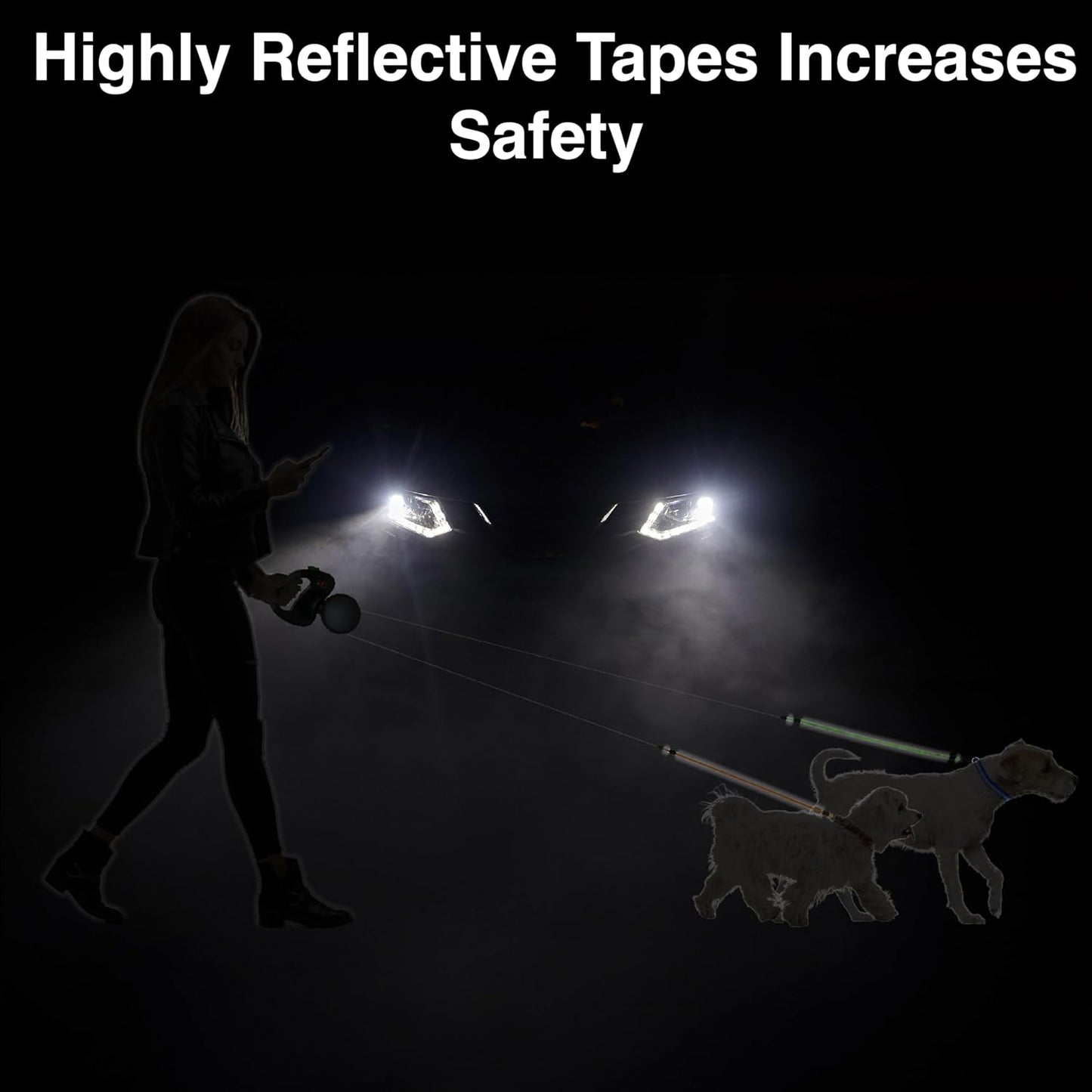 - 2025 Enhanced Edition - Dual (2) Dog Retractable Leash, Auto-Untangles, Supports up to 50Lb Dogs, 10Ft Distance Each Dog, Color-Coded Control, Reflective Leads, Waterproof, Gray Color