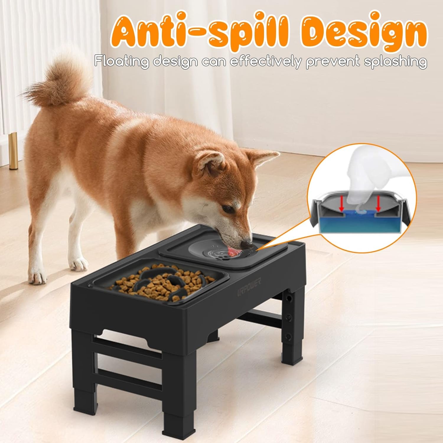 2-In-1 Elevated Slow Feeder Dog Bowls with No Spill Dog Water Bowl 4 Height Adjustable Raised Dog Bowl Non-Slip Dog Food and Water Bowls with Stand for Small Medium Large Dogs, Cats and Pets
