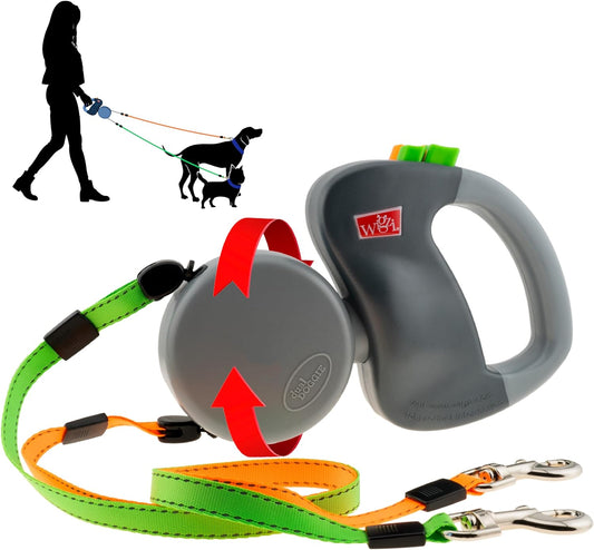- 2025 Enhanced Edition - Dual (2) Dog Retractable Leash, Auto-Untangles, Supports up to 50Lb Dogs, 10Ft Distance Each Dog, Color-Coded Control, Reflective Leads, Waterproof, Gray Color